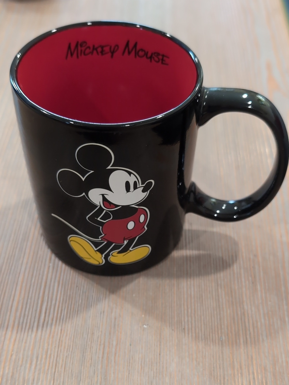 Disney Black Mug with Red Interior and Classic Mickey Graphic